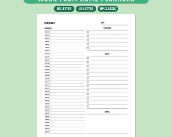 Work from Home Kalender - Vorlage für einen täglichen Arbeitsplan - Druckbare Planereinlagen