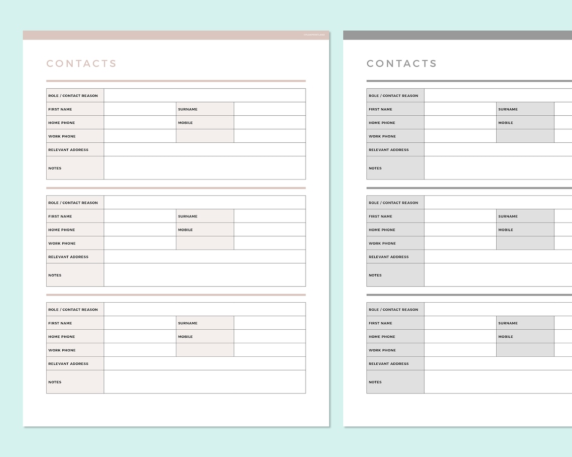 Editable Contact List Printable, Printable Address Book, Business ...