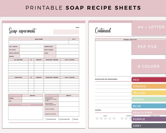 Printable blank soap recipe sheet soap making recipe cards | Etsy