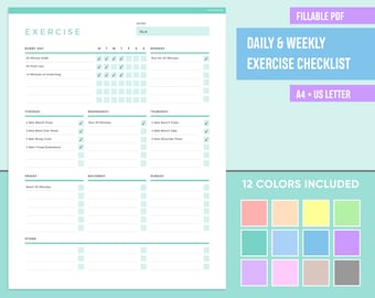 Editable Exercise Tracker Printable, Fillable Daily Exercise Checklist, Workout Tracker, Workout Planner, Fitness planner, Exercise Planner