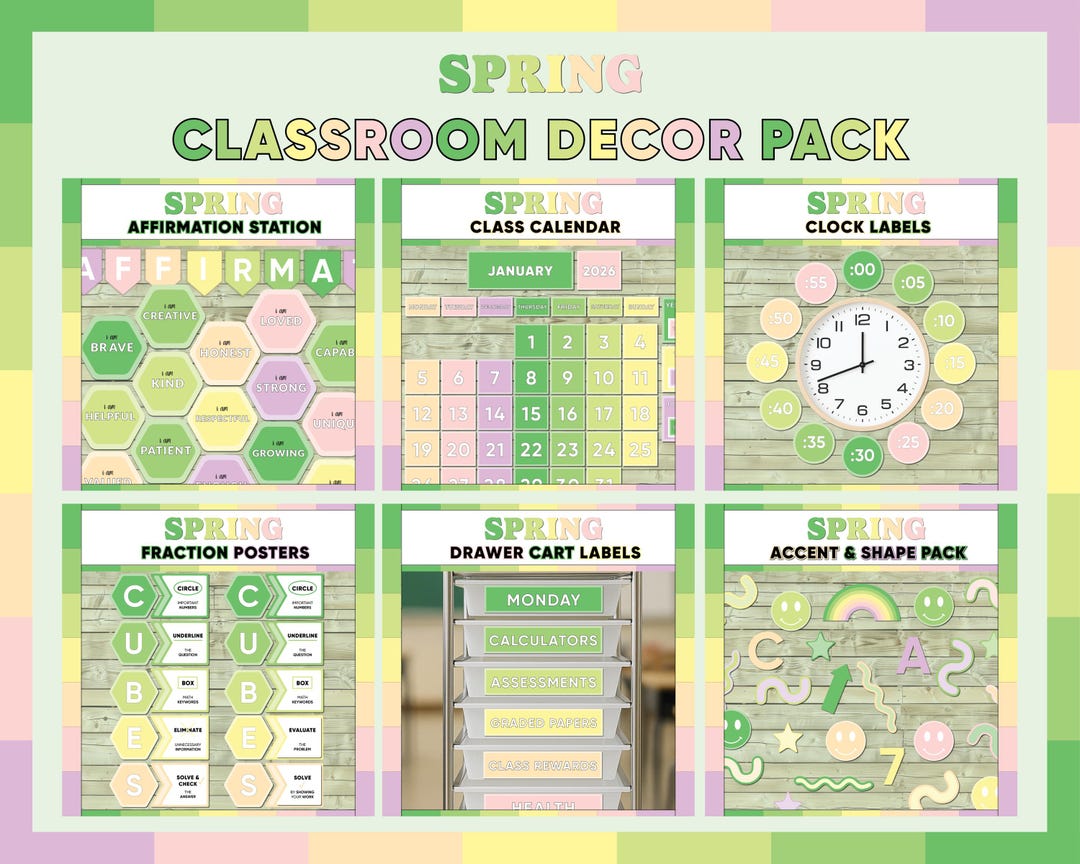 Spring Classroom Decor Bundle | Bright Green Pink Yellow Theme ...