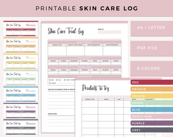 Skin Care Routine Log | Skincare product trial sheets | Skincare template planner for new facial products | Skin care routine planner