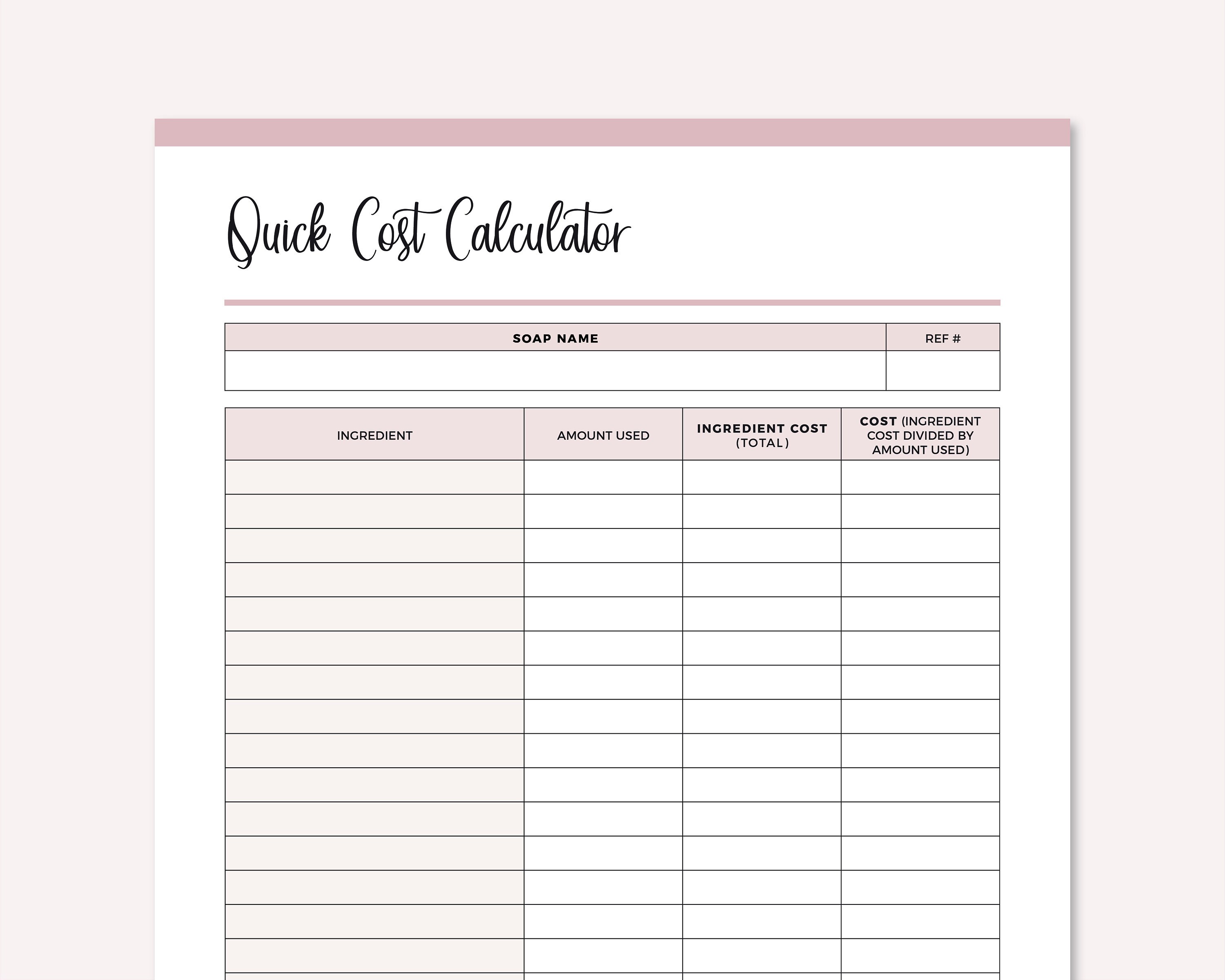 Printable Soap Making Cost Calculator Soap Maker Soap Making Etsy
