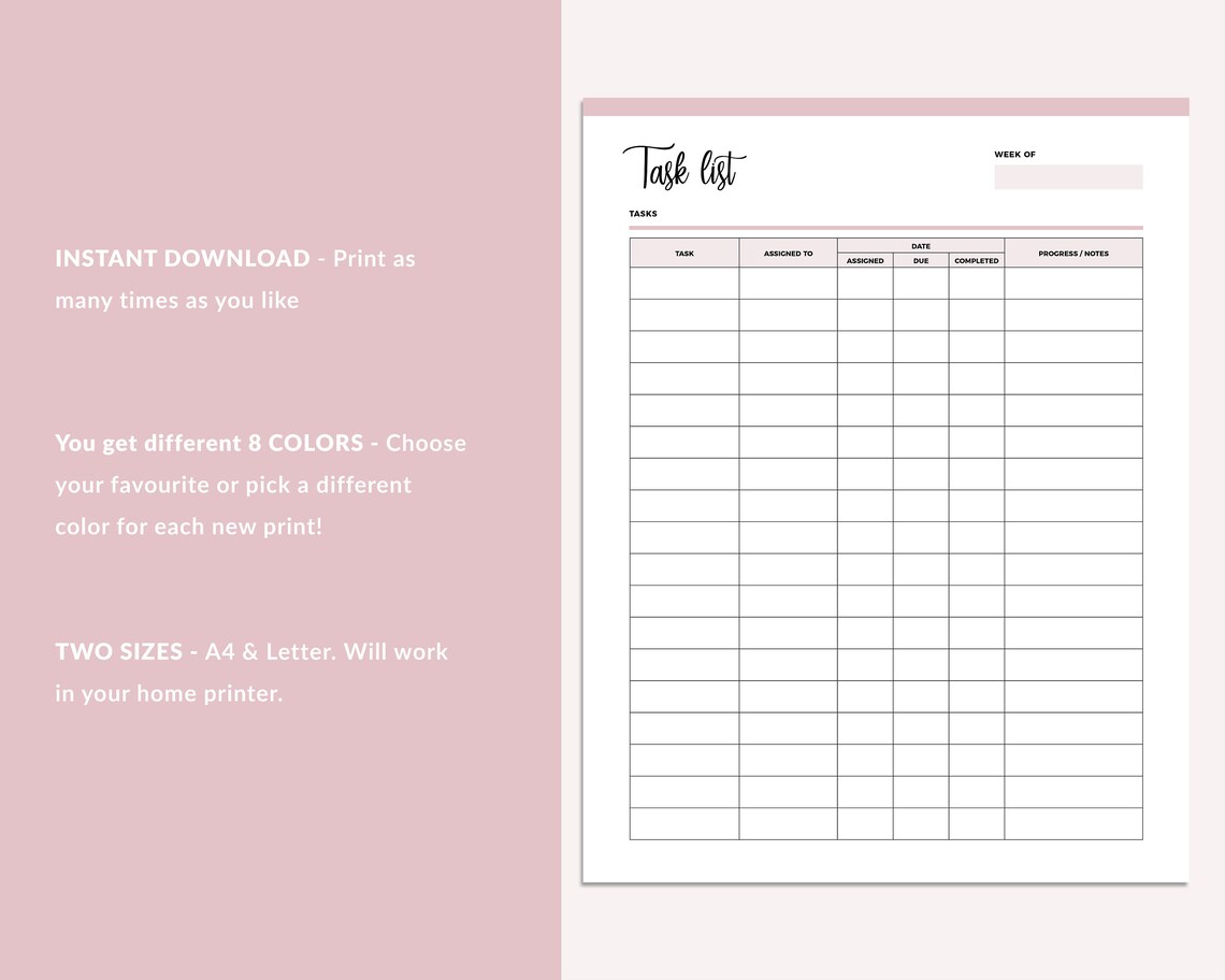 Employee Task List Printable, Work Allocation Sheet, Daily Task Sheet ...