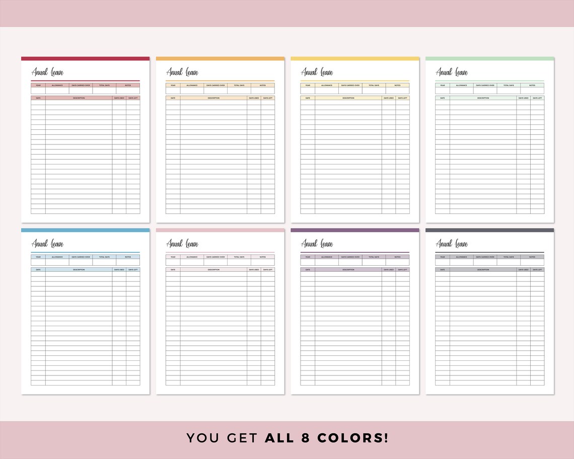 Annual Leave Tracker Printable Work Leave Tracker Work - Etsy