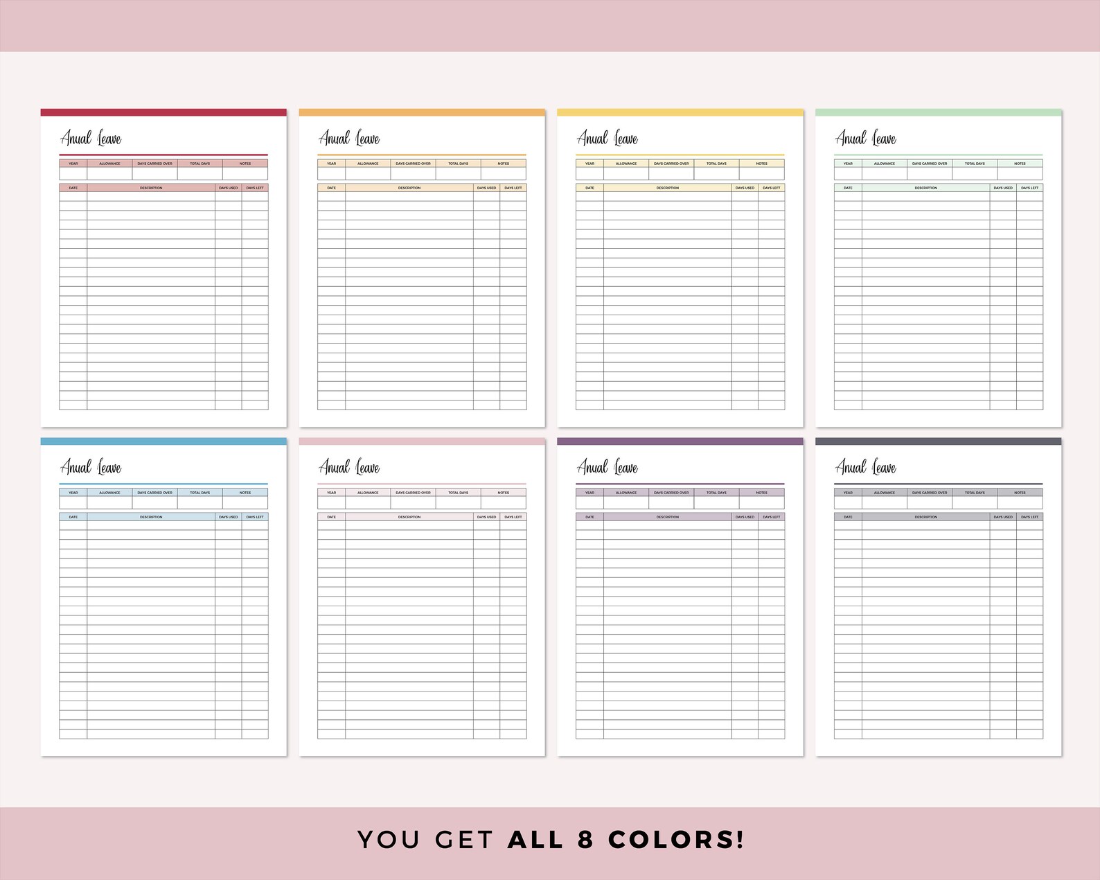 Annual Leave Tracker Printable Work Leave Tracker Work - Etsy Canada