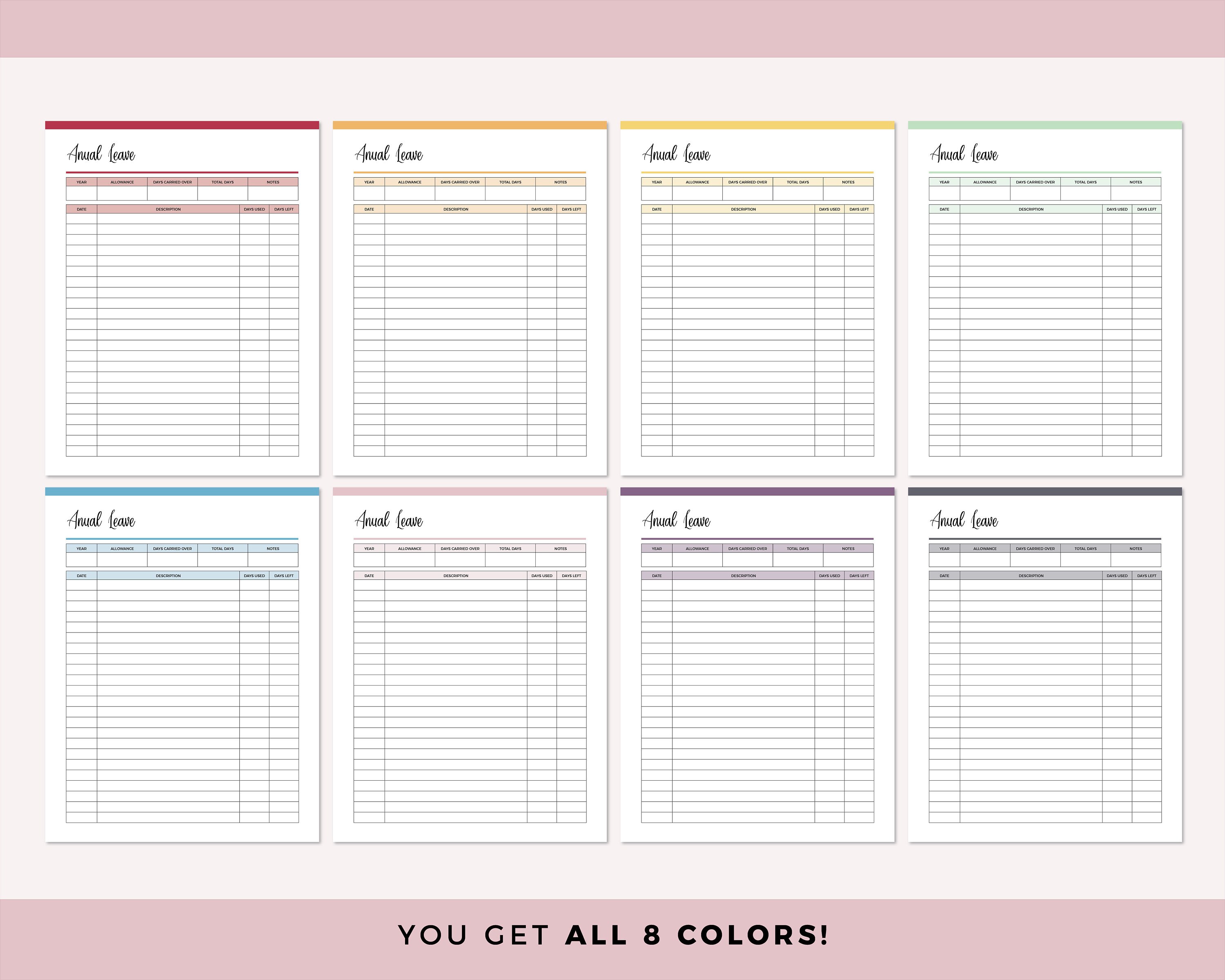 Annual Leave Tracker Printable Work Leave Tracker Work - Etsy