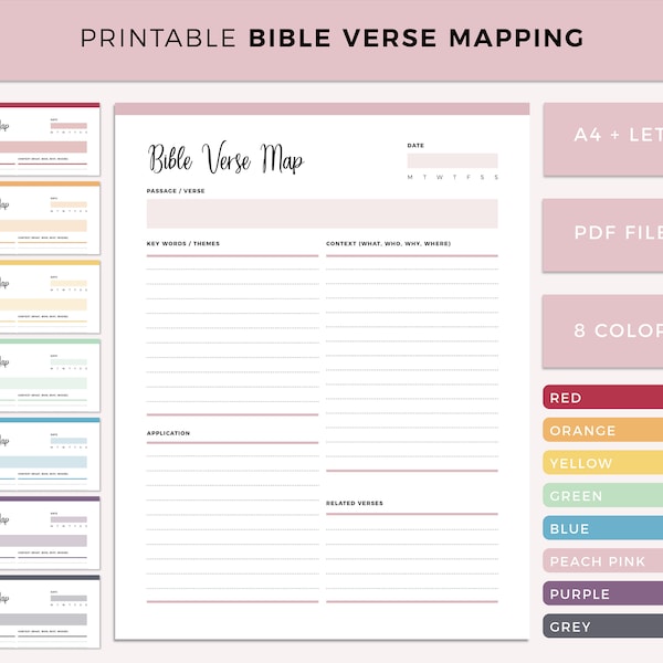 Bible Verse Mapping Printable, Bible Verse Mapping Journal, Bible Verse Map, Bible Study, Bible Journaling, A4 and Letter size