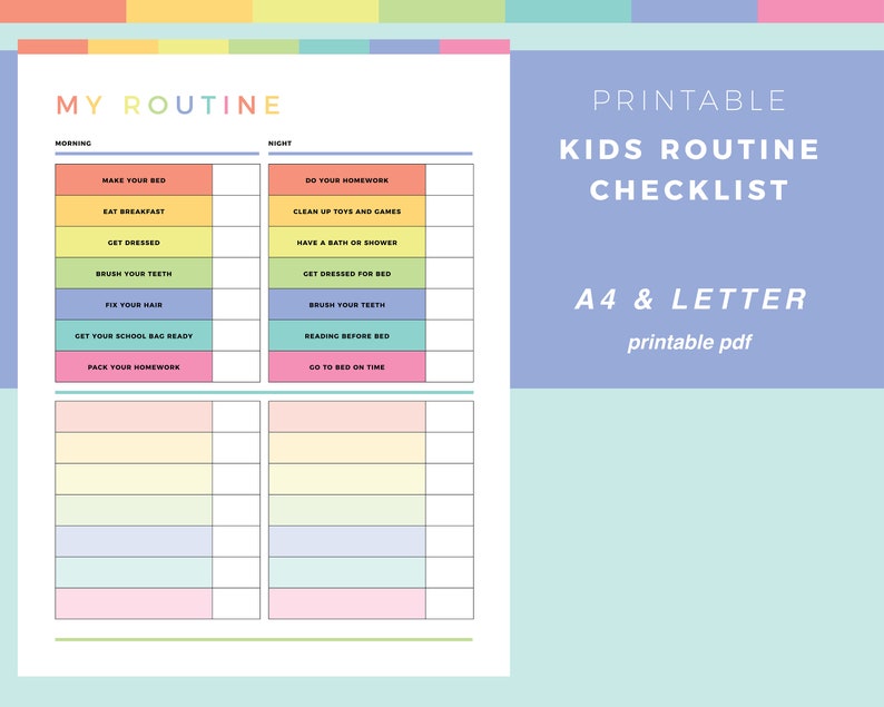 Printable Kids Routine Chart Routine Checklist for Children - Etsy