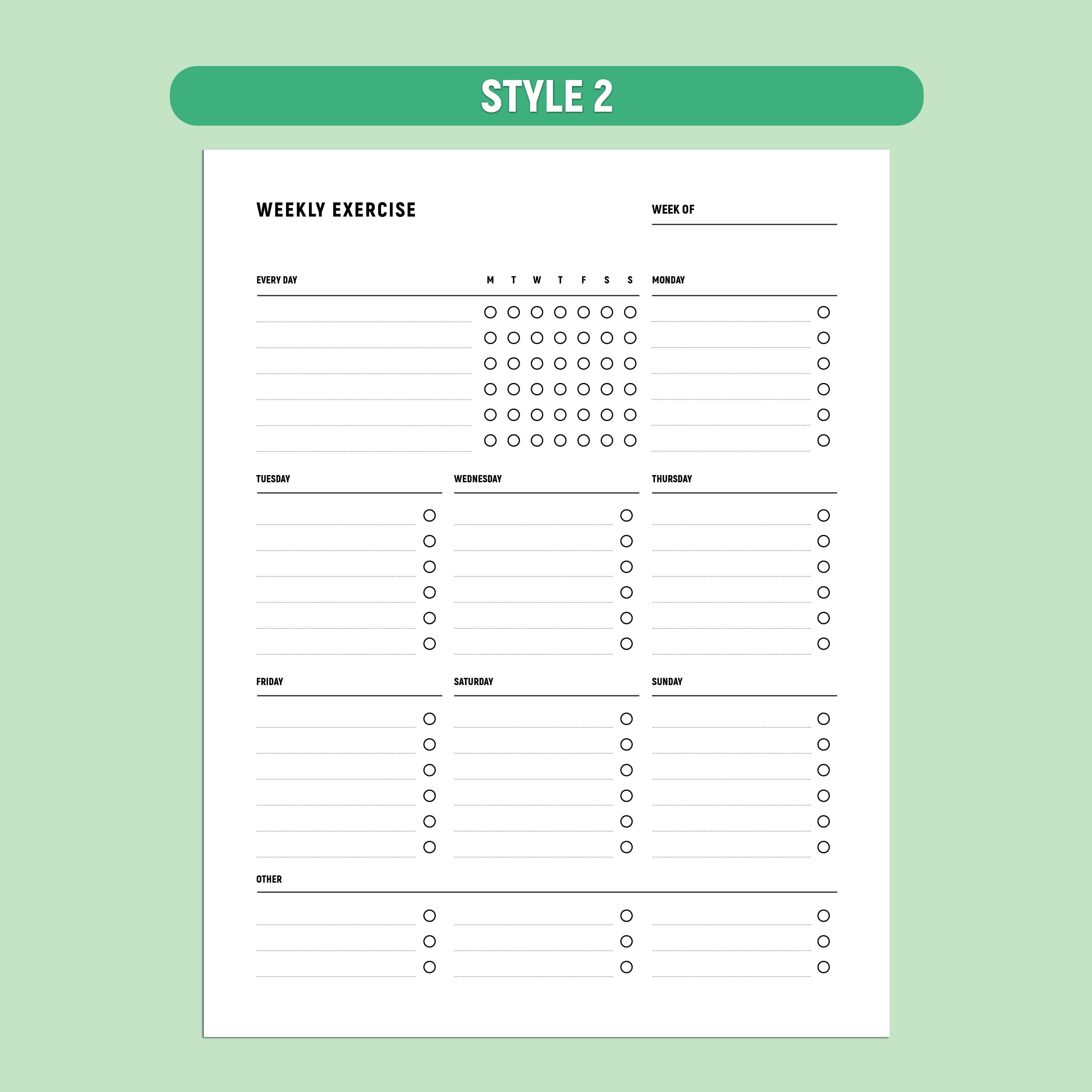 Weekly Exercise Tracker Printable, Workout Checklist, Fitness Planner ...