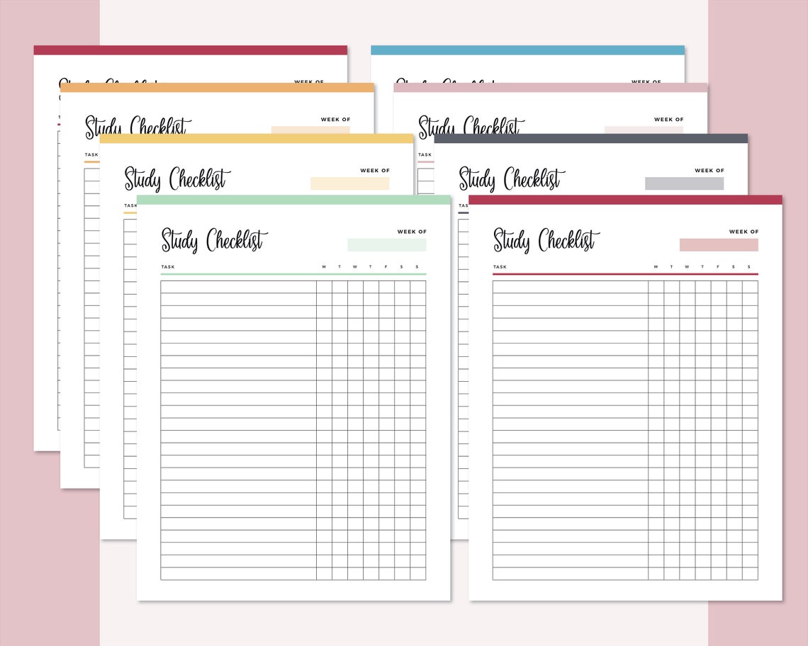 Printable Study Checklist Print at Home Daily Study Chart - Etsy