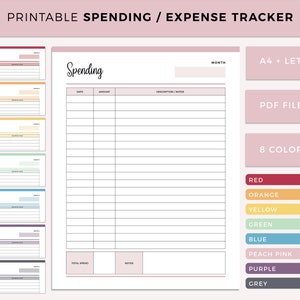 Printable Spending Tracker, Expense tracker, spending sheet, purchase log, Personal Finance Planner, Daily Spending sheet, business expense image 1