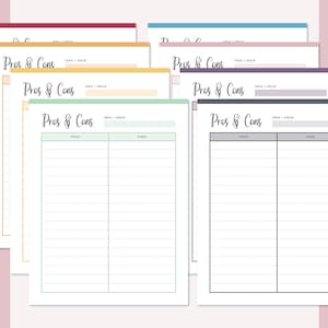 Printable Pros and Cons List, Instant Download, Print at Home Planner Pages, Life Organizer ...
