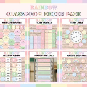 Rainbow Classroom Decor Bundle | Colorful Classroom Theme | Red to Pink Colors | Teacher Display Pack | Bulletin Board Decorations & Poster
