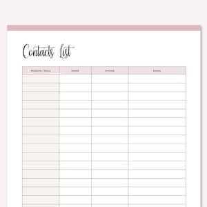 Contact List Printable, Print at Home Address Book Insert, Simple A4 ...