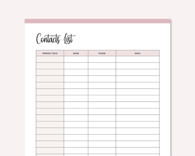 Contact List Printable Print at Home Address Book Insert - Etsy