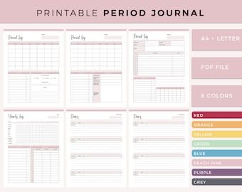 Printable Period Tracker, Period Journal, Ovulation Tracker, Fertility Planner, Period Symptom Tracking, Pregnancy cycle