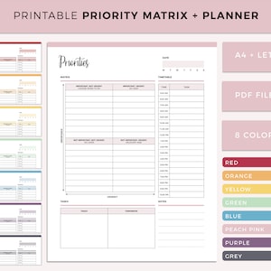 Work Priority Matrix Printable, Eisenhower Matrix, Daily Task Planner, Action priority Planner, Decision Matrix, Priority List, A4 / Letter