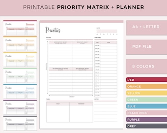 Work Priority Matrix Printable, Eisenhower Matrix, Daily Task Planner, Action priority Planner, Decision Matrix, Priority List, A4 / Letter