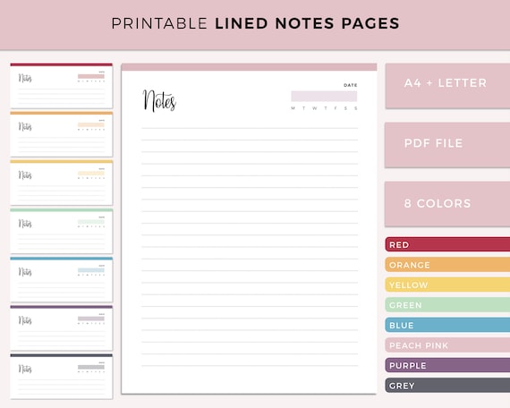Printable Lined Notes Pages Lined Paper Notetaking Pages - Etsy