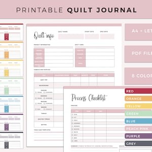 Printable Simple Quilting Journal Digital Download, Printable Quilt Planner, Quilt Summary Sheets, Quilting Planner, Quilt Notebook