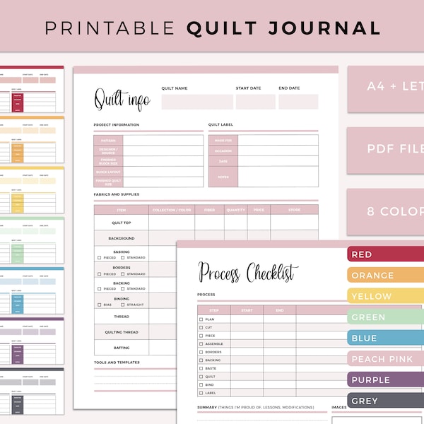 Printable Simple Quilting Journal Digital Download, Printable Quilt Planner, Quilt Summary Sheets, Quilting Planner, Quilt Notebook