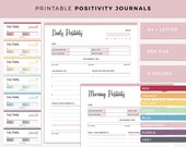 Printable positivity journal, positive thinking planner, gratitude journalling, mindfulness diary, think positive, A4 and US Letter
