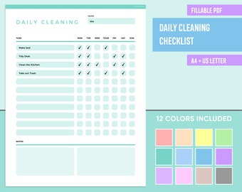 Editable Daily Cleaning Checklist, Fillable Cleaning Schedule, Cleaning Planner, Printable Chore List, Weekly Cleaning List, A4, Letter