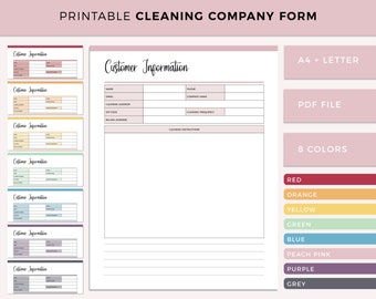 Printable Customer Information Sheet For Cleaning Businesses, Cleaning Service Planner Sheet, Cleaner Planner Template, US Letter and A4