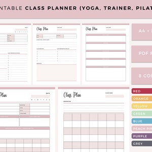 Printable Yoga Instructor Class Planner, Pilates Teacher Class Planning, Personal Trainer Classes, PT Class Planner, Cardio, A4 and US Size