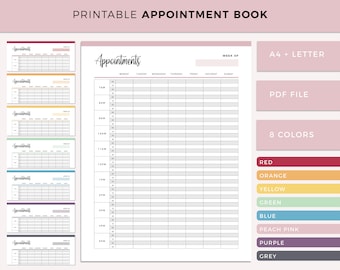 Printable appointment book, Print at home Timeslot booking template for small business, 15 minute interval weekly appointment list
