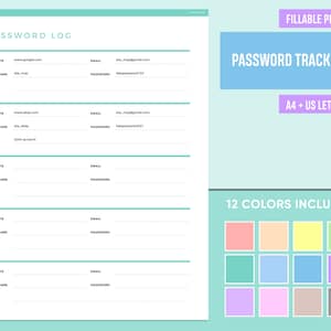 Editable Password Tracker Printable, Fillable Password Book, Password Keeper, Password Log, Password Organizer, Password Template