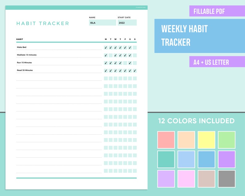 Editable Weekly Habit Tracker Printable Fillable Daily - Etsy Australia