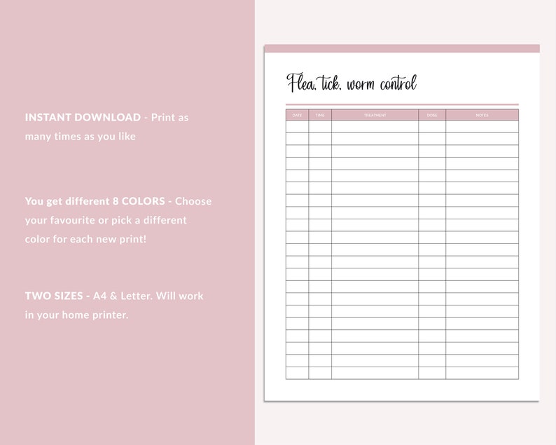 Printable Flea Tick and Worm Control Log Pet Care Health | Etsy Australia