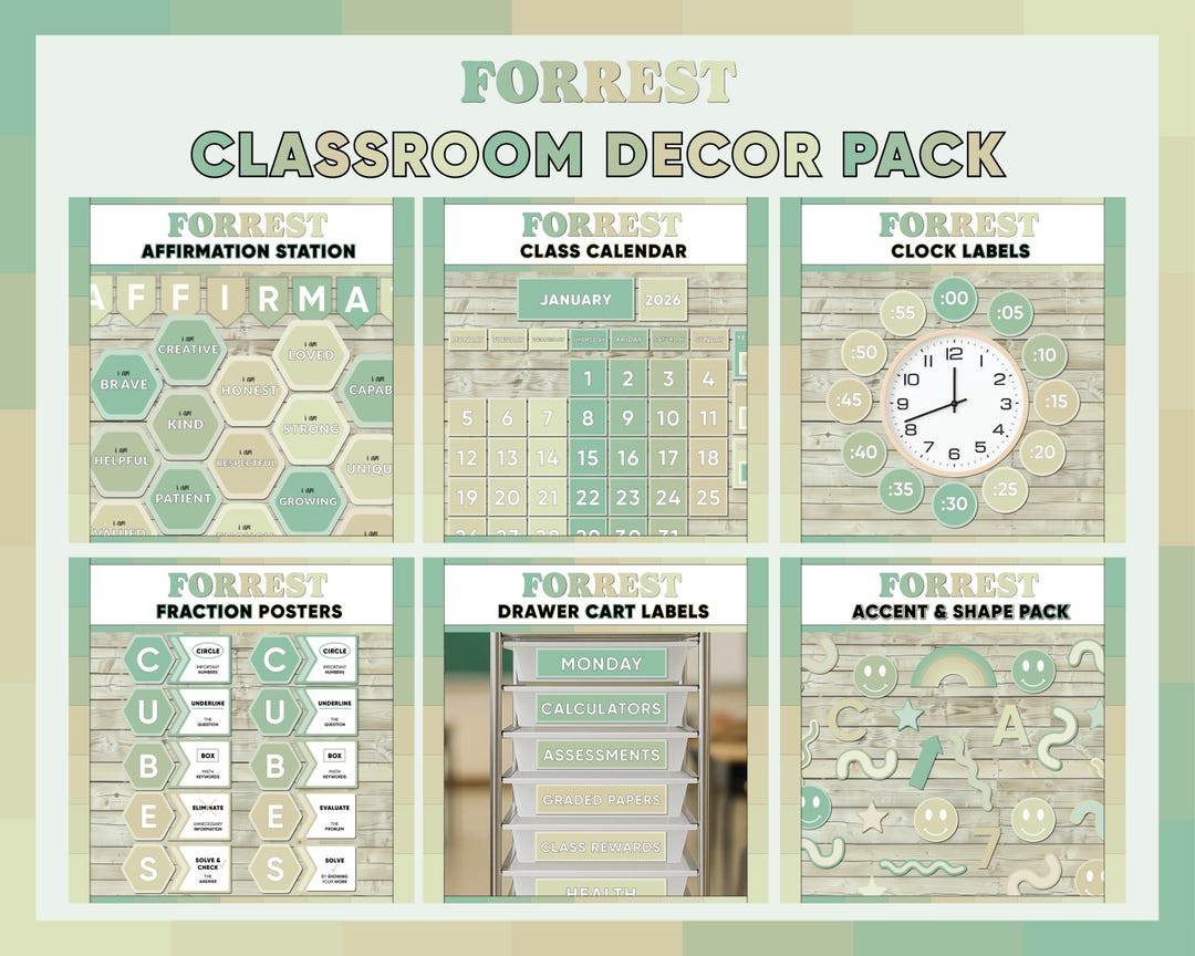 Green Classroom Decor Bundle | Dark and Light Green Class Theme - Etsy UK