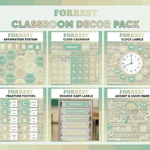 Green Classroom Decor Bundle | Dark and Light Green Classroom Theme | Forrest Class Decorations | Bulletin Board Posters | Teacher Displays