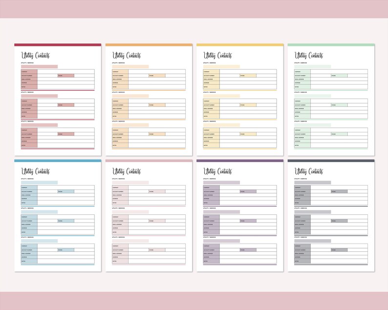 Printable Utility Contacts Tracker Utility Service Address | Etsy