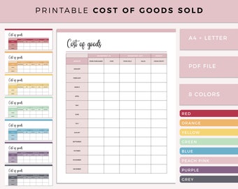 Printable Cost of Goods sold Sheet, Monthly Profit Tracker, Business Sales Tracking, Online business planner, A4 and Letter size prinatbles