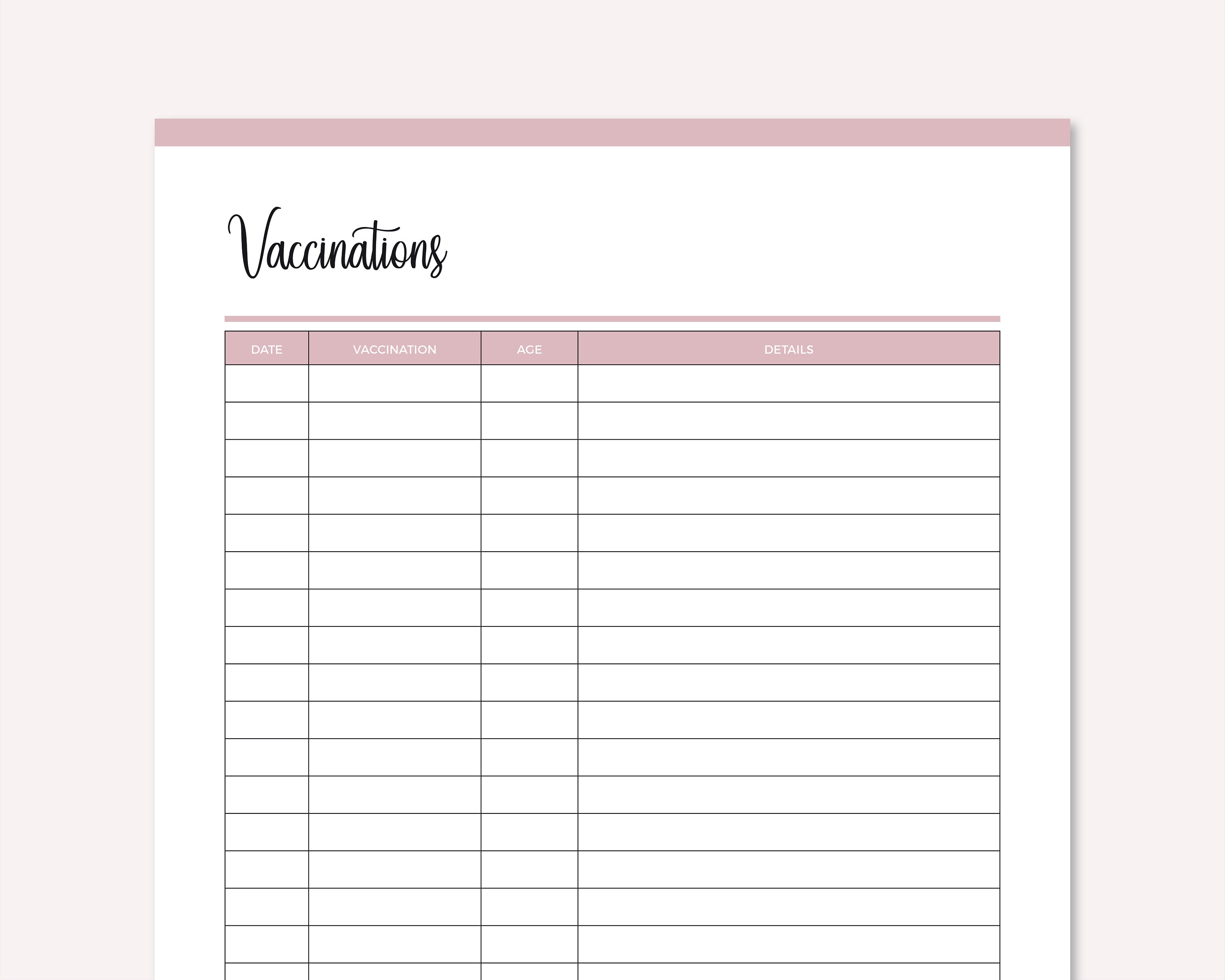 Printable Pet Vaccination Record Dog Vaccination Cat Etsy UK
