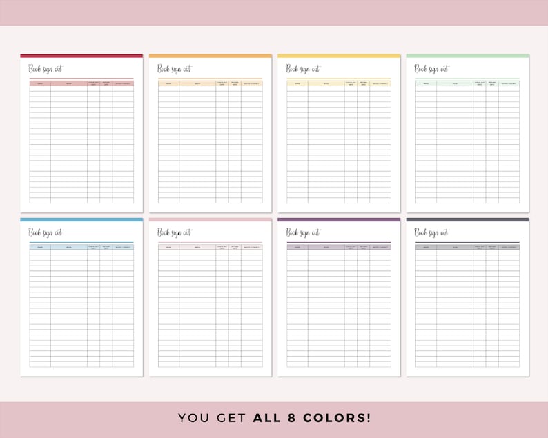 Printable Library Book Sign Out Sheet Book Sign Out Form - Etsy