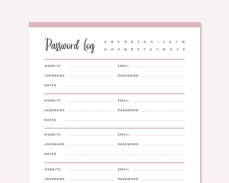 Printable Password Tracker, Password Log, Address Book Pages, Instant ...