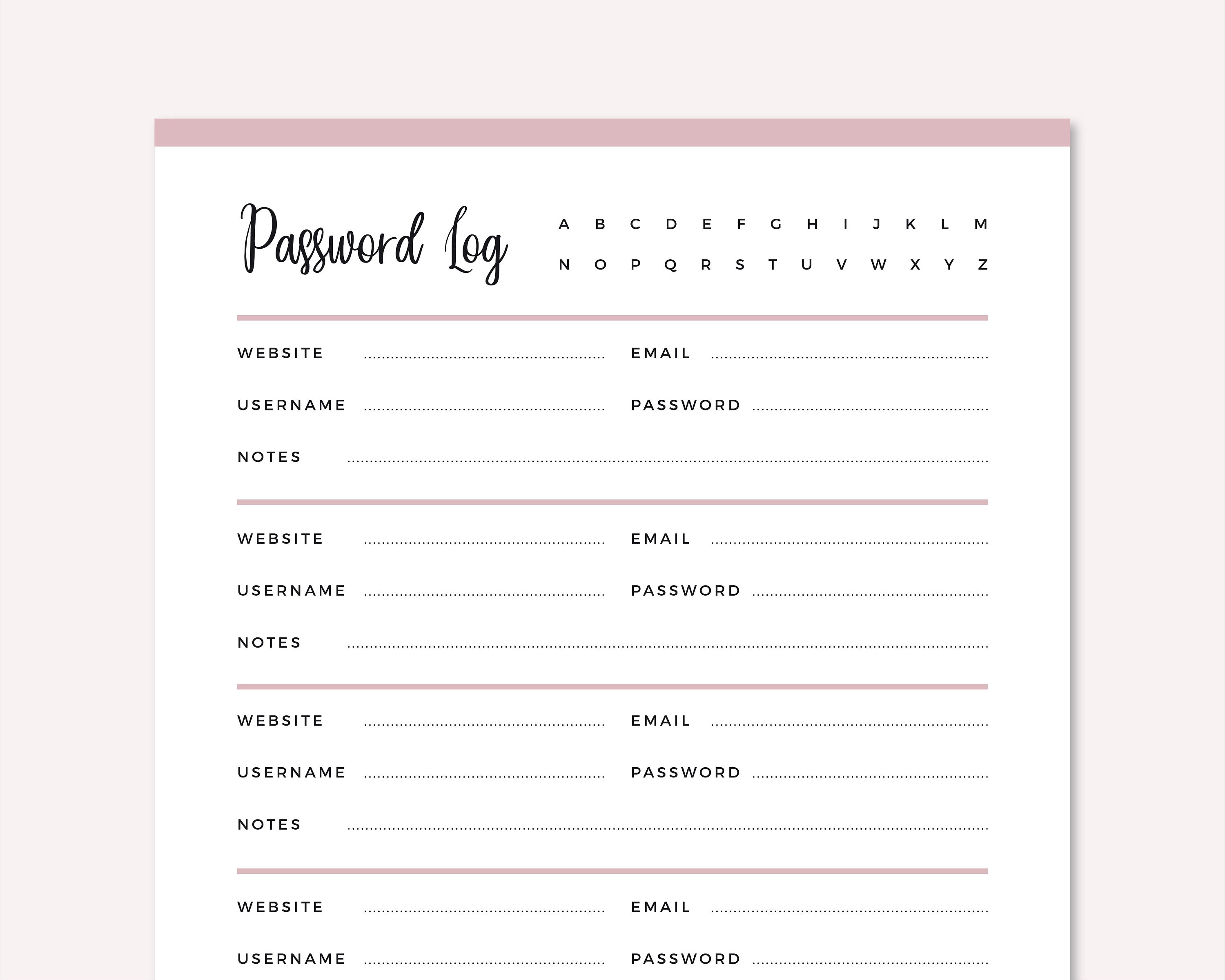 Printable Password Tracker, Password Log, Address Book Pages, Instant ...