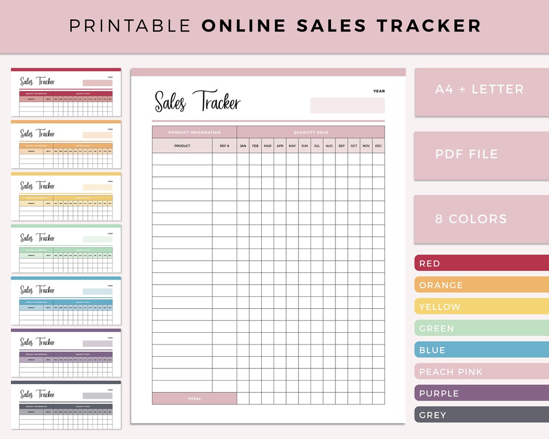 Printable Monthly Sales Tracker, Online Sales Tracking Template ...