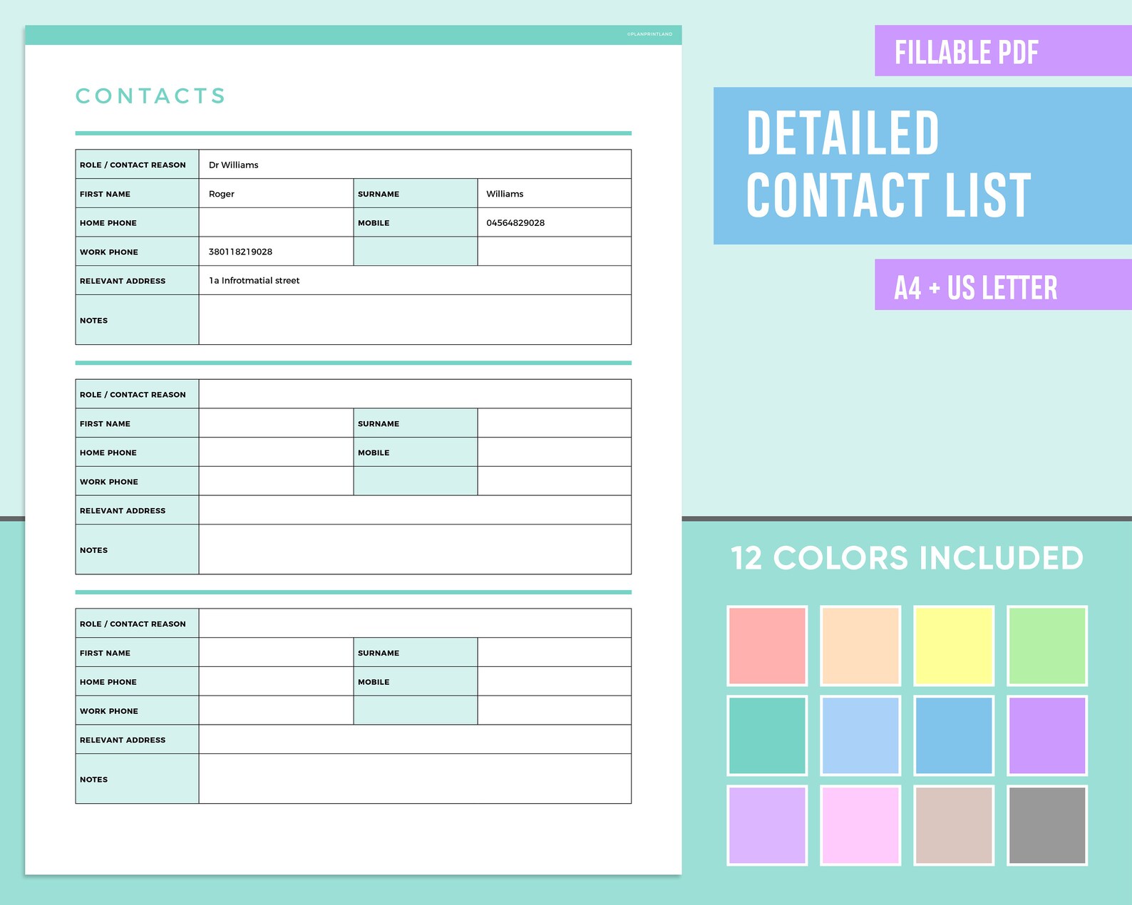 Editable Contact List Printable, Printable Address Book, Business ...