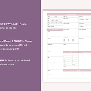 Nurse brain sheet printable with key features listed: instant download, 8 colors included and two sizes, A4 and US Letter