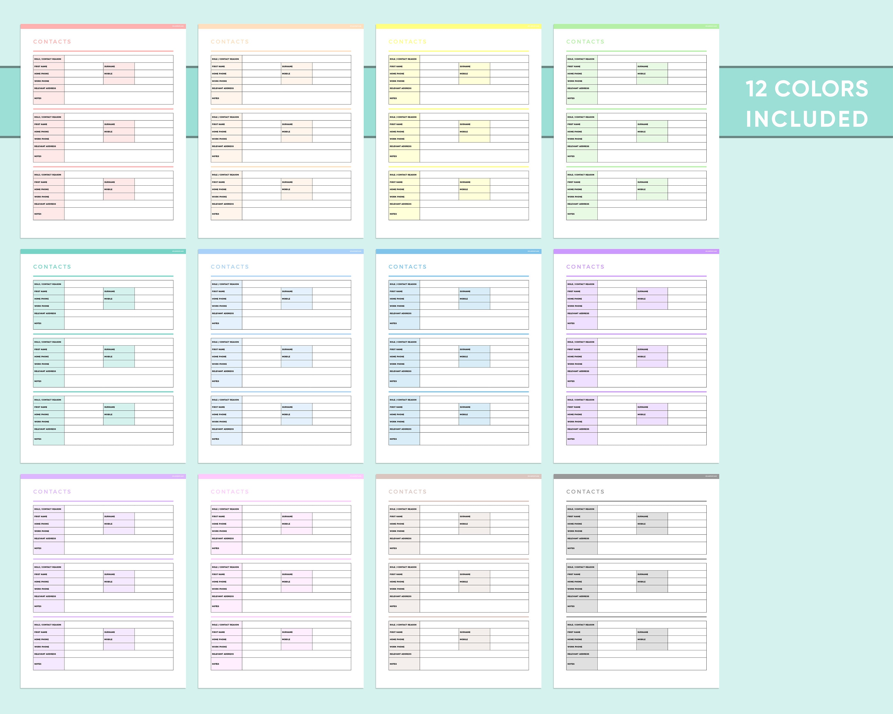 Editable Contact List Printable, Printable Address Book, Business ...