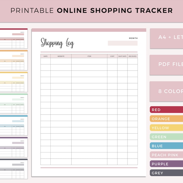 Printable Shopping Log, Online Purchase Tracker, Shopping Tracker, Spending sheet, Finance Planner, Personal finance A4 and Letter Size