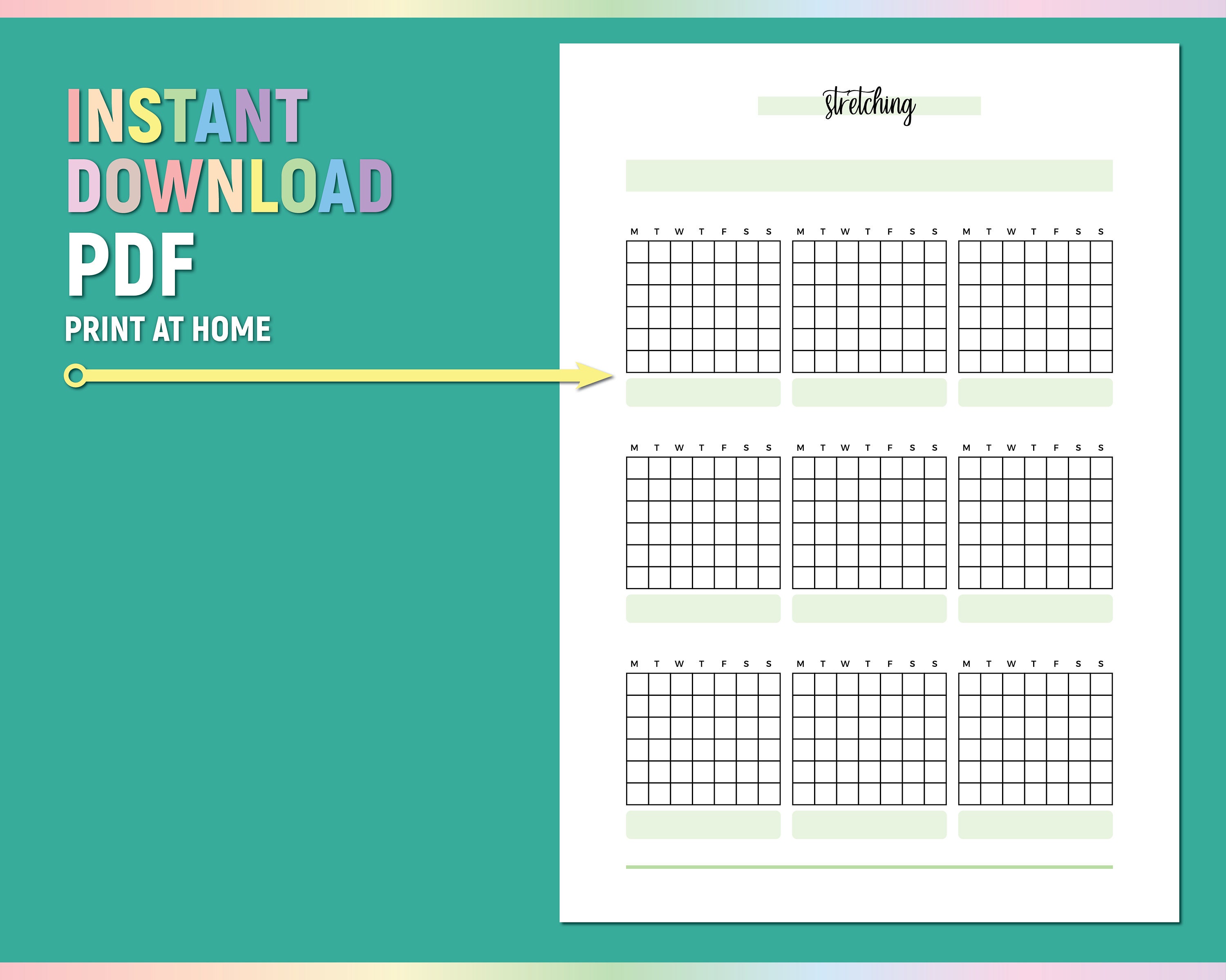Stretchng Log A5 Monthly Stretching Template, Printable Stretching Exercises Tracker ...