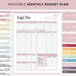 Printable Monthly Budget Planner, Budget Template, Finance Planner