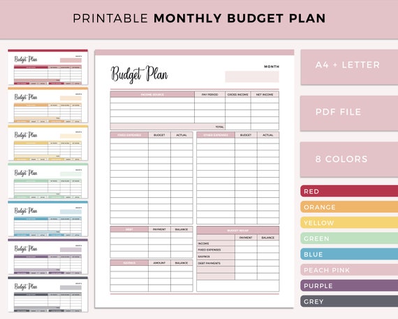 Planificateur de budget mensuel imprimable, modèle de budget, planificateur  financier, plan budgétaire, journal financier, feuille de budget mensuel,  A4 et lettre -  Canada